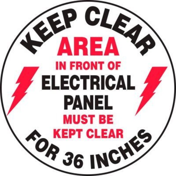 Accuform Accuform Keep Clear In Front Of Electrical Floor Sign, 17in Diameter, Adhesive Vinyl MFS729